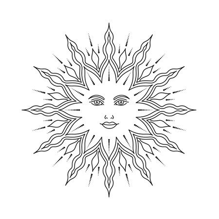 Esoteric sun in line art styleのイラスト素材