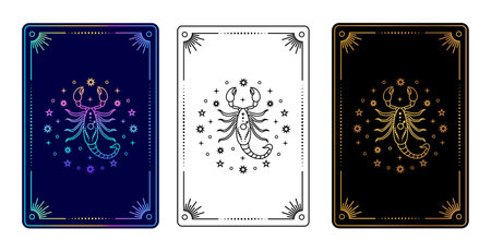 Set of three tarot cards with Scorpio zodiac signのイラスト素材