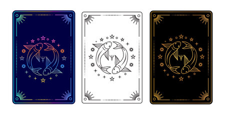 Set of three tarot cards with Pisces zodiac signのイラスト素材