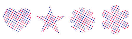 Shapes filled with a pattern of small red and blue stars on a white backgroundのイラスト素材