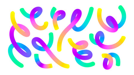 Set of colorful gradient shapes and swirls on a white background