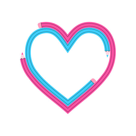 Heart shape formed by two bent pencilsのイラスト素材