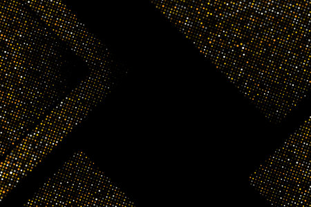 A black background with textured gold and white dots forming angled borders.のイラスト素材