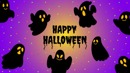 Halloween banner on a gradient background with cute ghostsのイラスト素材