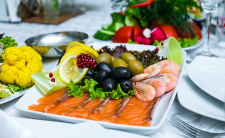 smoked salmon slice fillet saltedの写真素材