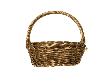 Empty wicker basket isolated on whiteの写真素材