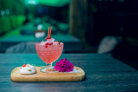 lemonade with lime, mint on a wooden tableの写真素材