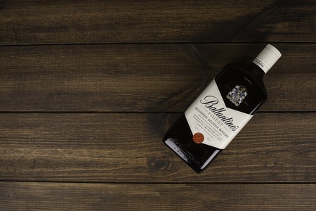 READING MOLDOVA - APRIL 8, 2016: Ballantine's is the world's second highest selling scotch whisky, produced by Pernod Ricard in Dumbarton, Scotland.editorialのeditorial素材