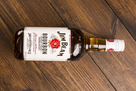 READING MOLDOVA APRIL 8, 2016. Jim Beam is one of best selling brands of bourbon in the world, produced by Beam Inc. in Clermont, Kentucky.のeditorial素材