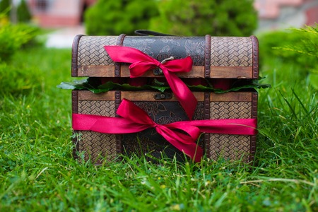 Natural red roses in box surpriseの写真素材