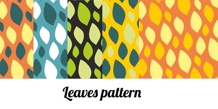 Fun summer set of patterns with multicolored leavesのイラスト素材
