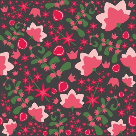 Floral seamless pattern with pink flower on dark backgroundのイラスト素材