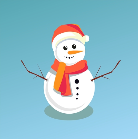 Cute Snowman on light blue background. Vector illustrationのイラスト素材