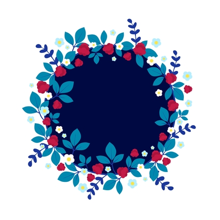 Vector wreath with raspberry, flowers and leaves.のイラスト素材