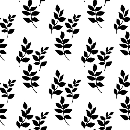 Black leaves seamless pattern. Beautiful cartoon pattern on white backdrop. Abstract light background. Summer seamless pattern design. Seamless wallpaper pattern.のイラスト素材