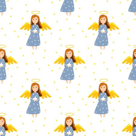 Christmas cute angels seamless pattern. Christmas pattern with angel.のイラスト素材