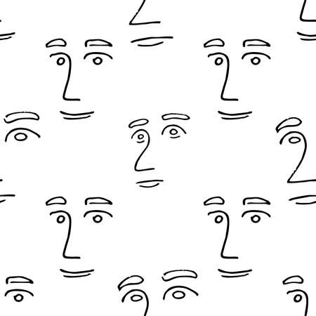 Face line art vector seamless pattern. Face painting seamless background. Contemporary portrait wallpaper vector. Great for label, print, packaging.のイラスト素材