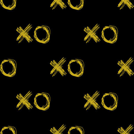 Seamless aesthetic XO cross zero pattern. Abstract minimalistic ornament with elements in monochrome.のイラスト素材