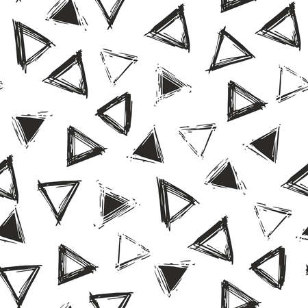 Triangles black line seamless pattern hand draw. Decorative illustration linocut, good for printing. Great for label, print, packaging.のイラスト素材