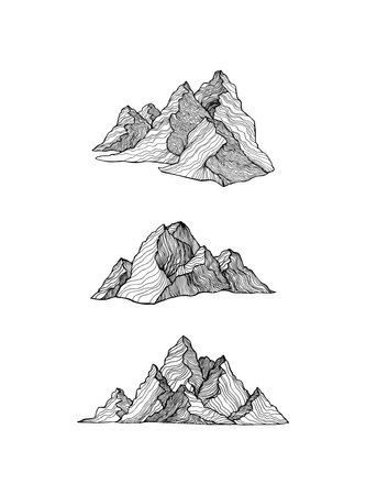 Mountains line art vector set. Vector set for textile prints, cards, design.のイラスト素材