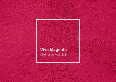 Viva Magenta toned colour grunge decorative navy dark wall background. Art rough stylized texture banner trendy color 2023. Grunge Viva Magenta color textureの写真素材