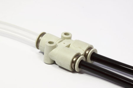 Fitting and tube of pneumatic on white background