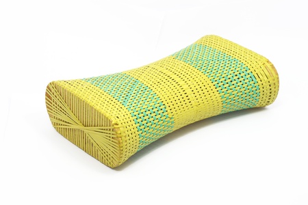 Wicker woven pillow Thai style with white backgroundの写真素材
