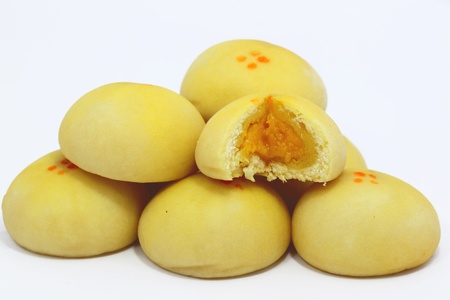 Mochi salted egg bean filling with white backgroundの写真素材