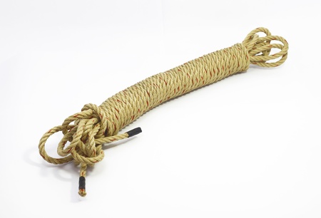 Brown nylon rope with white backgroundの写真素材