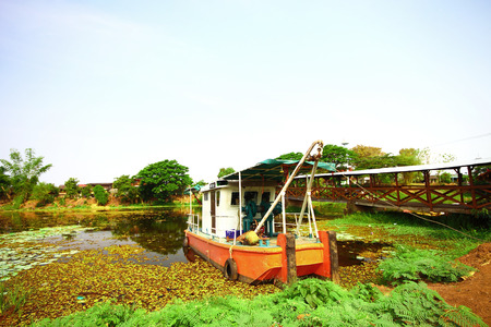 Old boat in the river of Thailandの写真素材