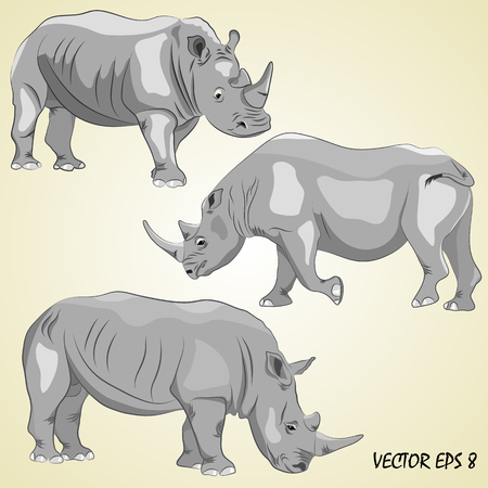 A set of realistic rhinos on a light beige background each object is located on a separate layerのイラスト素材