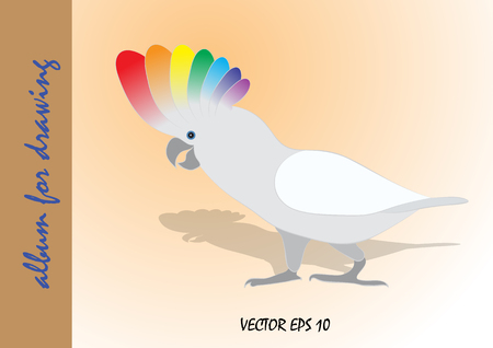 Cover for album for drawing white parrot with a rainbow tuft.のイラスト素材