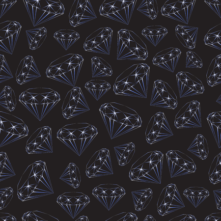 seamless pattern of abstract sparkling blue gems on a black backgroundのイラスト素材