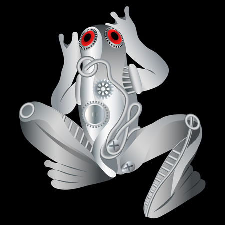 cybernetic silver metal techno frog from gears with red eyes, vector illustrationのイラスト素材