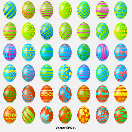 collection of Easter eggs with geometric patterns, vector illustrationsのイラスト素材