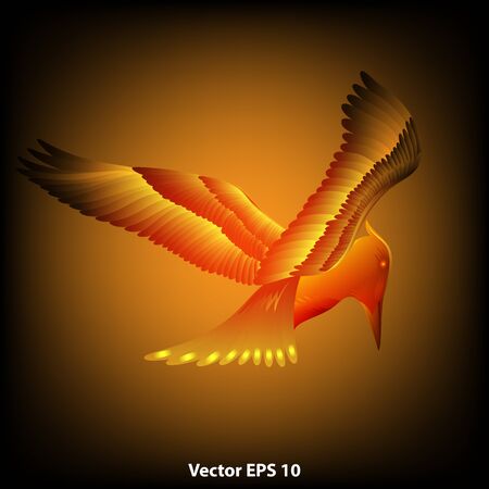 Abstract flying fire bird on a dark background.のイラスト素材