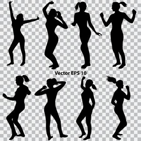 Set of silhouettes of a dancing girl on a transparent background.のイラスト素材
