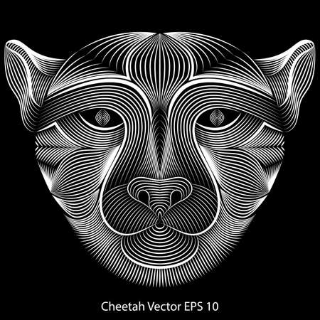 Abstract cheetah head, leopard, black and white line art. Vector illustrationのイラスト素材