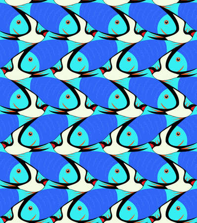 seamless pattern with abstract fish and swallows, tessellation. Vector illustration EPS 10のイラスト素材