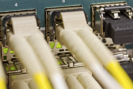 Fiber link switch close-up in datacenter 