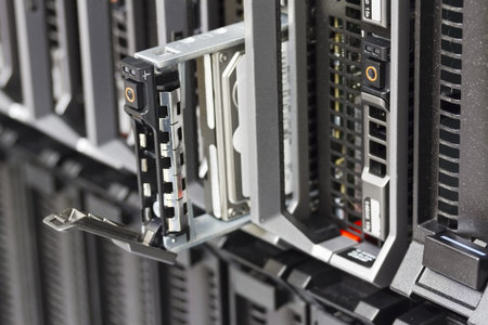 Harddisk in a blade server  This is a 2,5  SAS harddrive  Shot in a data center 