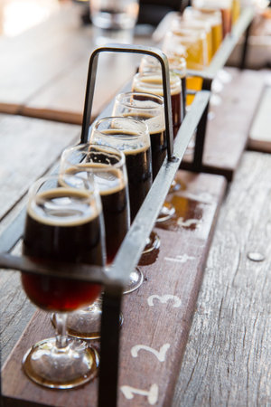 Tasting of many different types of beers.の写真素材