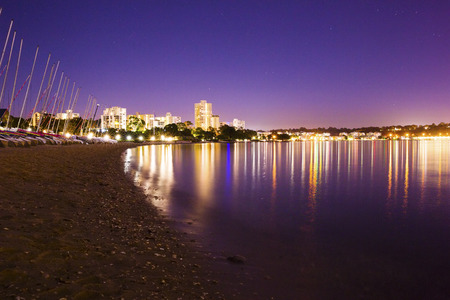 Perth city beach and boats at nightの写真素材