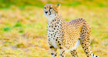 Close-up of adult cheetah looking after enemiesの写真素材