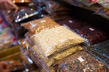 Packed Beans And Nuts For Sale At Local Marketの写真素材