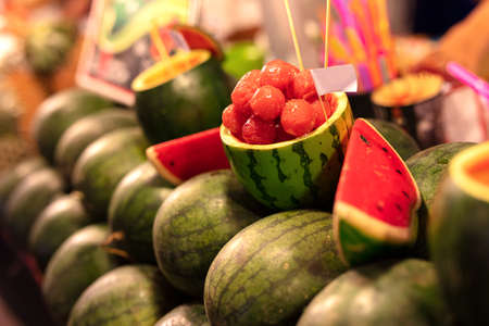 Fresh Watermelons For Sale At Street Marketの写真素材