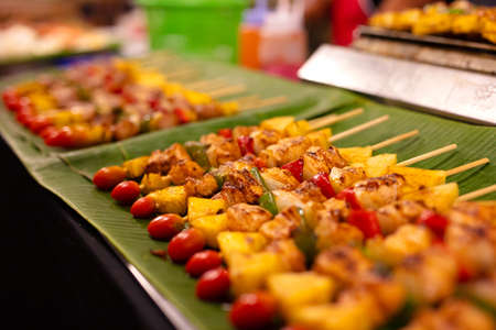 Meat And Veggies On Swekers For Sale at Street Marketの写真素材