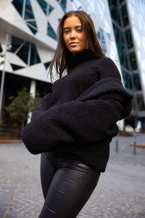 Environmental Portrait Of Attractive Young Woman In Cityの写真素材