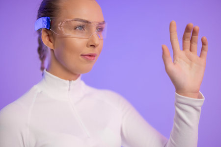Woman Using Futuristic Augmented Reality Glasses