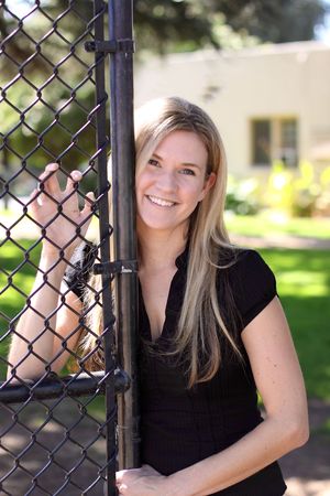 Smiling long haired blonde womanの写真素材